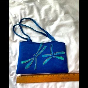 Vintage Dragonfly Beaded Blue Batik Handbag Purse NEW